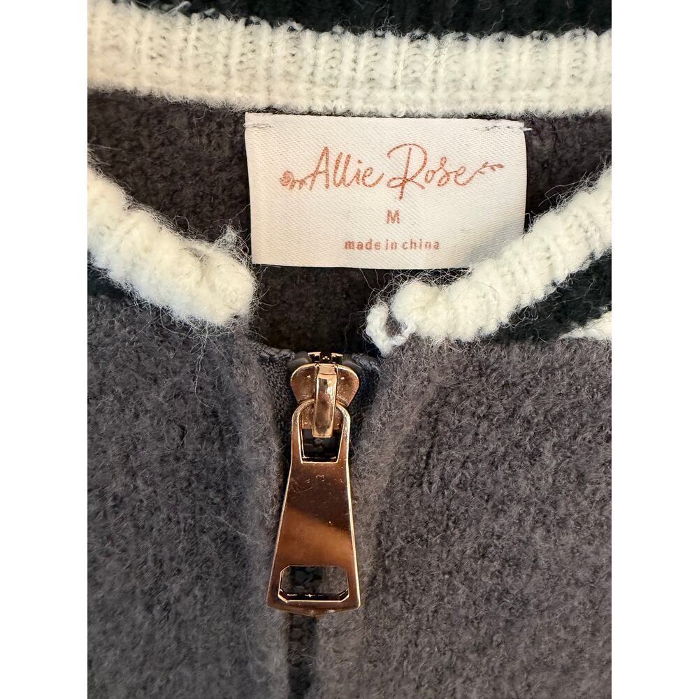 Allie Rose Varsity Sweater Jacket Medium Gray Charcoal Zip Up Bomber Cardigan - Picture 3 of 7